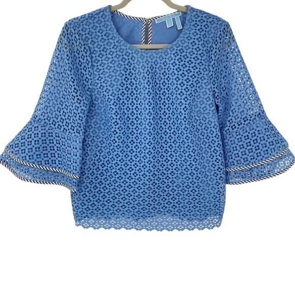 Draper James 6 Lattice Double Bell Sleeve Top TO0151 - Picture 4 of 10